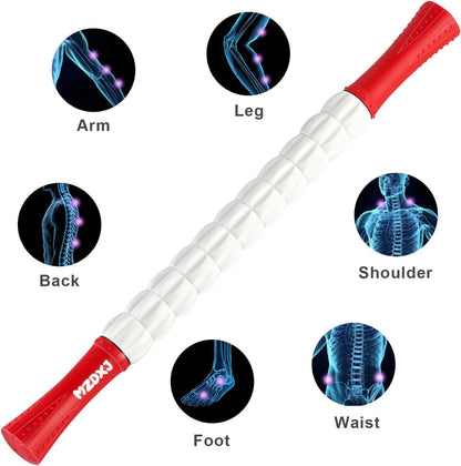 Muscle Roller Massage Roller Stick- Deep Tissue Fascia Blaster for Myofascial Pain Relief, Lymphatic Drainage & Body Sculpting, Handheld Physical Therapy & Recovery Tool (Pink black-18 inch)