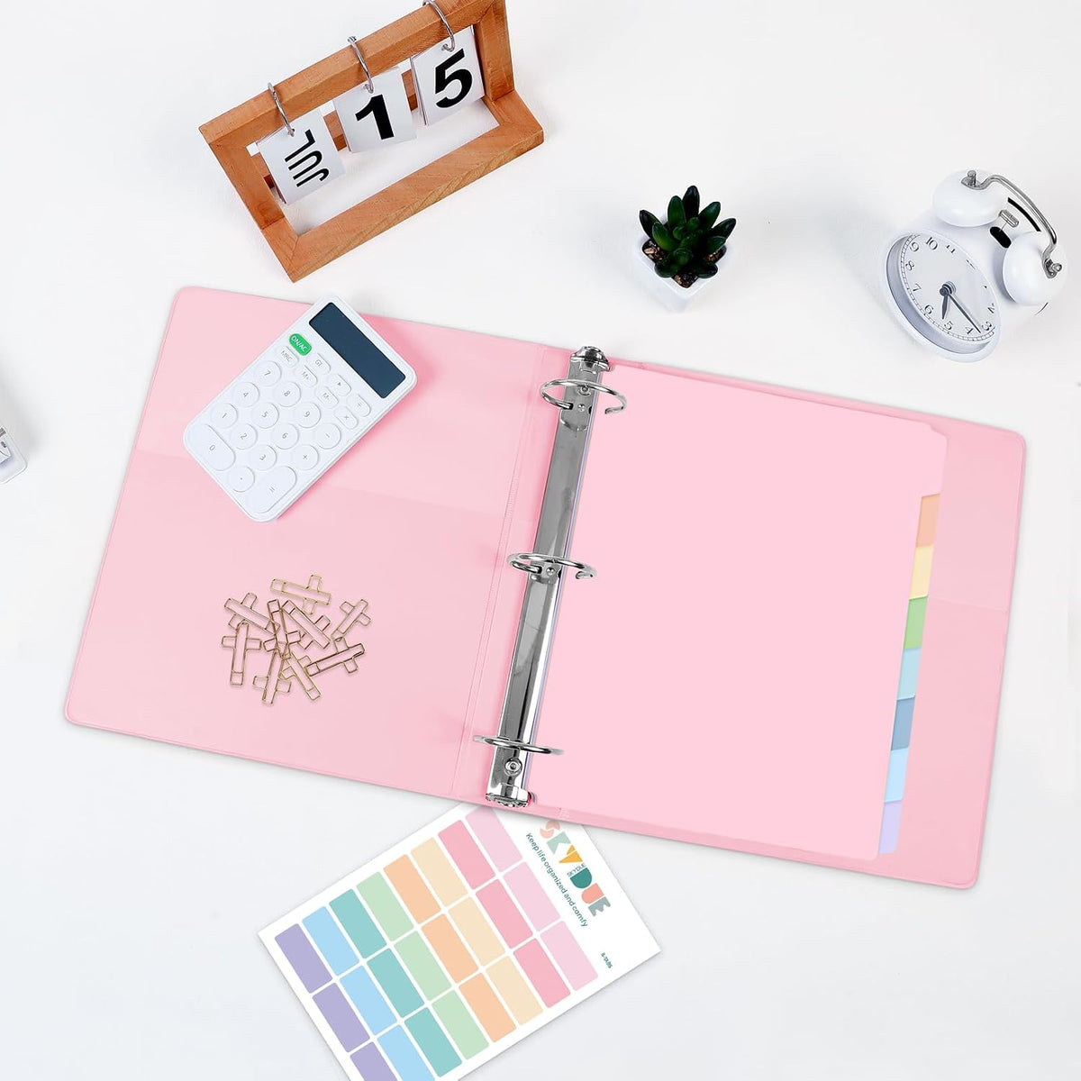 SKYDUE 1 Inch 3 Ring Binder with 8 Tab Dividers & 24 Labels, Pastel Binder Organizer for Letter Size Paper, Aesthetic School Binder for Notes, Documents, Office & Home Organization, Purple