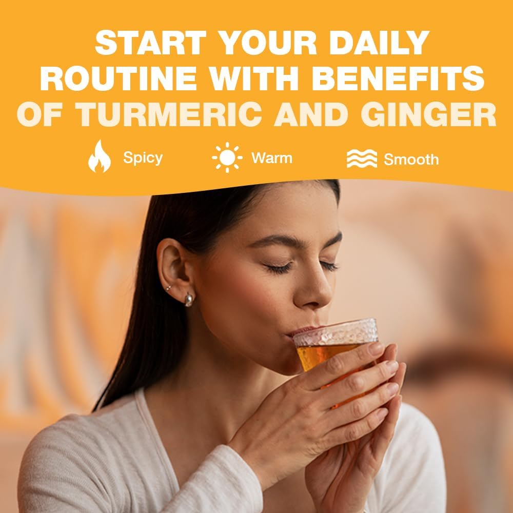 HANDPICK, Organic Turmeric Ginger Tea (100 Tea Bags) | Herbal Tea, Strong Spicy Flavor, Caffeine Free, Daily Wellness Tea, Smooth & Warming Infusion | Non-GMO, Gluten Free | Ecofriendly Tea Bags