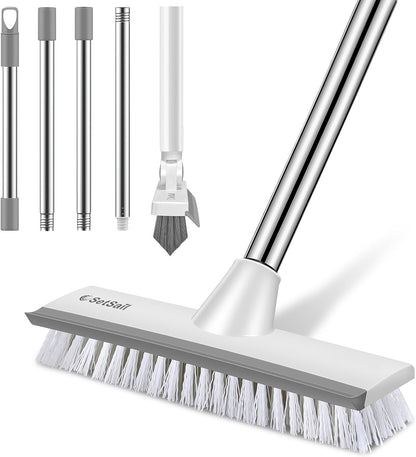 SetSail Floor Scrub Brush with 51-Inch Long Adjustable Handle 2 in 1 Scrape Brush Stiff Bristle Floor Scrubber for Cleaning Shower Bathroom Garage Kitchen Wall Deck Tub Tile