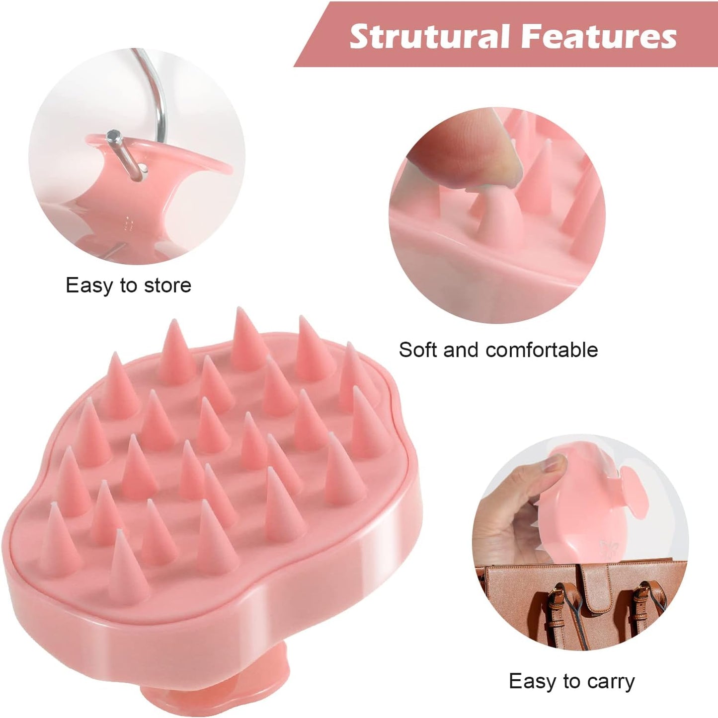 URTHEONE Soft Silicone Hair Scalp Massager Shampoo Brush for Wet Dry Oily Curly Straight Thick Thin Rough Long Short Natural Men Women Kids Pets Hair Care Tools（Pink