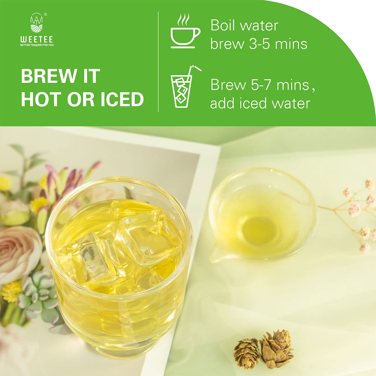 WT WEETEE Organic Green Tea Bags 100ct, Caffeinated & Super Antioxidant