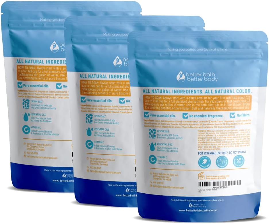 Detox Foot Soak Salts 32 Ounces with Lemon, Peppermint, Lavender Frankincense Essential Oils BPA Free Pouch with Easy Press-Lock Seal Soothe Athletes Foot, Soften Calluses, Relax Tired Feet