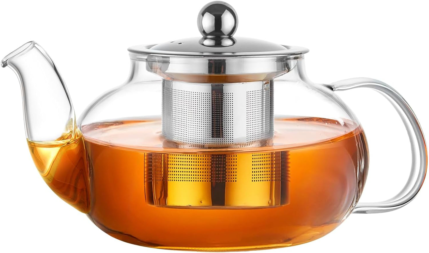 PARACITY Glass Teapot Stovetop 40 OZ/1200ml, Borosilicate Clear Tea Kettle with Removable 18/8 Stainless Steel Infuser, Teapot Blooming and Loose Leaf Tea Maker Tea Brewer for Camping, Travel