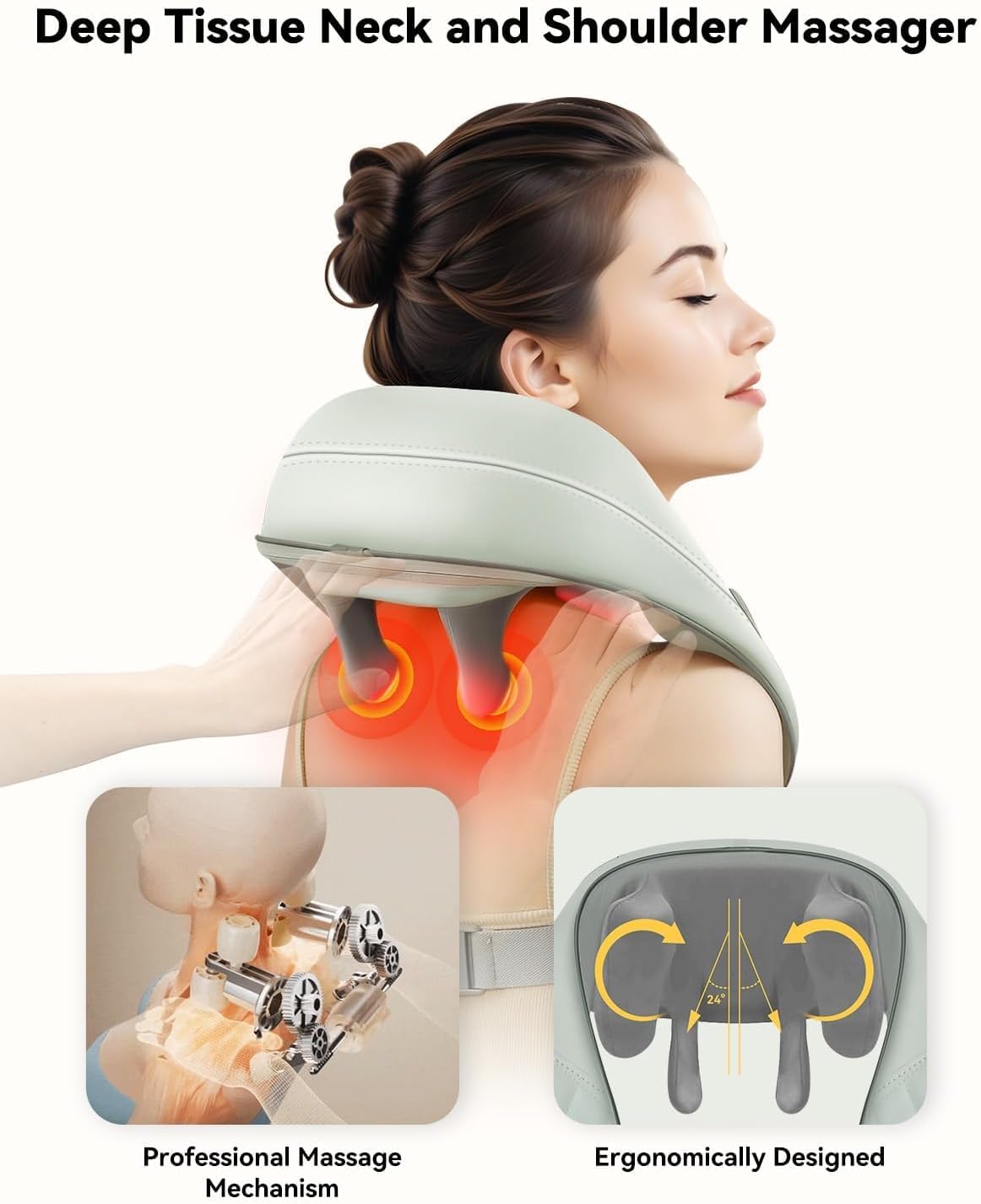 Snailax Cordless Neck Massager with Heat for Pain Relief Deep Tissue, 4D Kneading,Rechargeable Shiatsu Back Neck Massager for Neck, Shoulders Back，Gift for Father