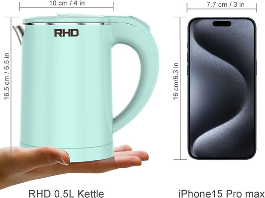 RHD 0.5L Small Portable Electric Kettle, 600W Stainless Steel Travel Kettle