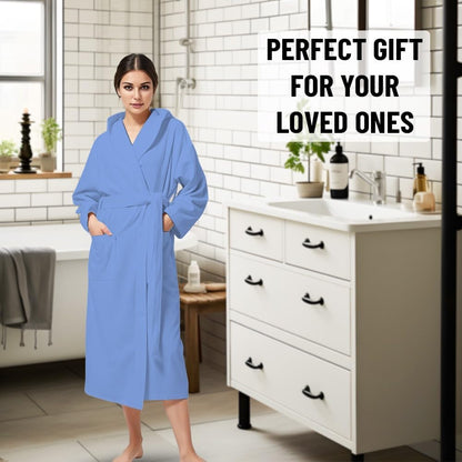 KAHAF COLLECTION Women Hooded 100% Cotton Terry Bathrobe, Soft Absorbent Quick Dry Robe for Spa, Shower & Home Wear