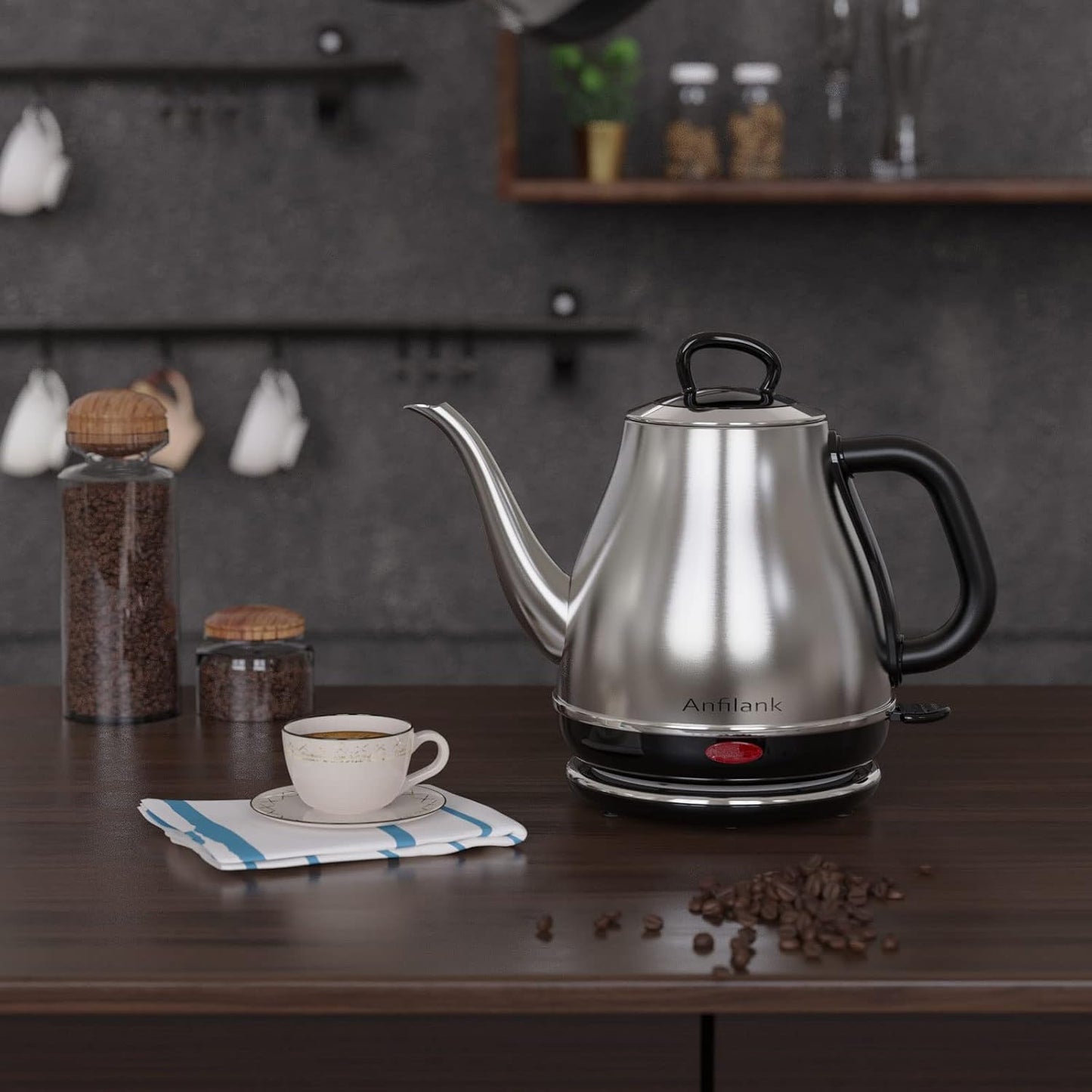 Anfilank Electric Gooseneck Kettle, 1L 1500WFast Boil, 100% Stainless Steel BPA Free Pour-Over Coffee & Tea Kettle,Water Boiler with Auto Shut & Boil-Dry Protectio,Green