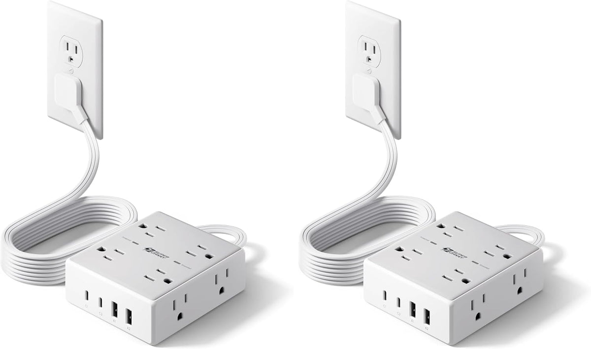 SUPERDANNY Extension Cord,Flat Plug Surge Protector Power Strip,10Ft