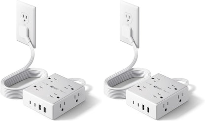 SUPERDANNY Extension Cord,Flat Plug Surge Protector Power Strip,10Ft