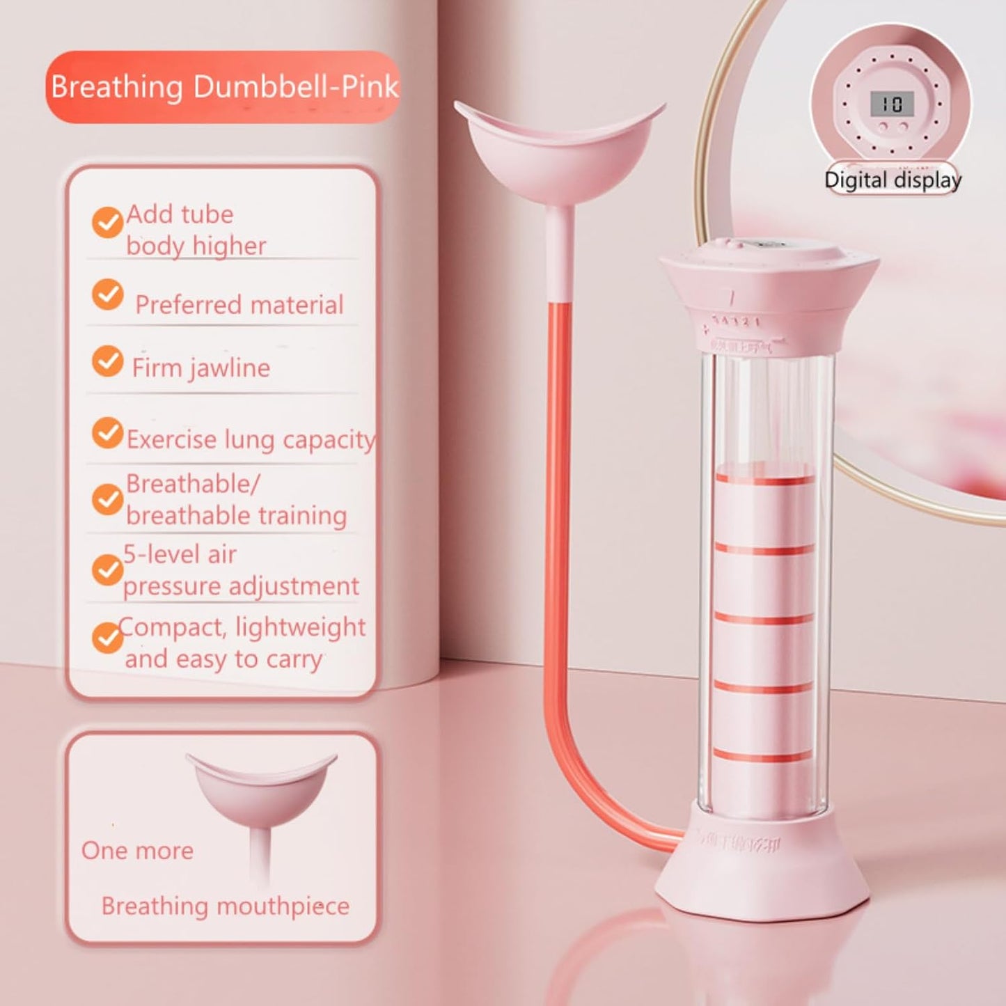 Digital Breathing Dumbbells Raining Device with Adjustable air holes(Pink) | Load Bearing Breathing Training Device Abdominal Breathing Capacity,Slimming Belly, Breathing Resistance Training Dumbbells