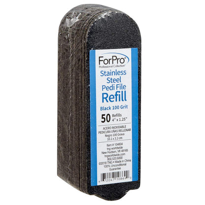 ForPro Professional Collection Stainless Steel Pedi File Refill, 180 Grit, White, EZ-Strip Peel Pedicure Refill Pads, 1.25” W x 4” L, 50-Count