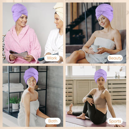 HOMEXCEL 5 Pack Microfiber Hair Towels - 40 x 20 inches Super Soft, Fast Drying Turbans for Long, Thick, Curly Hair - Anti Frizz Wrap with Elastic Strap