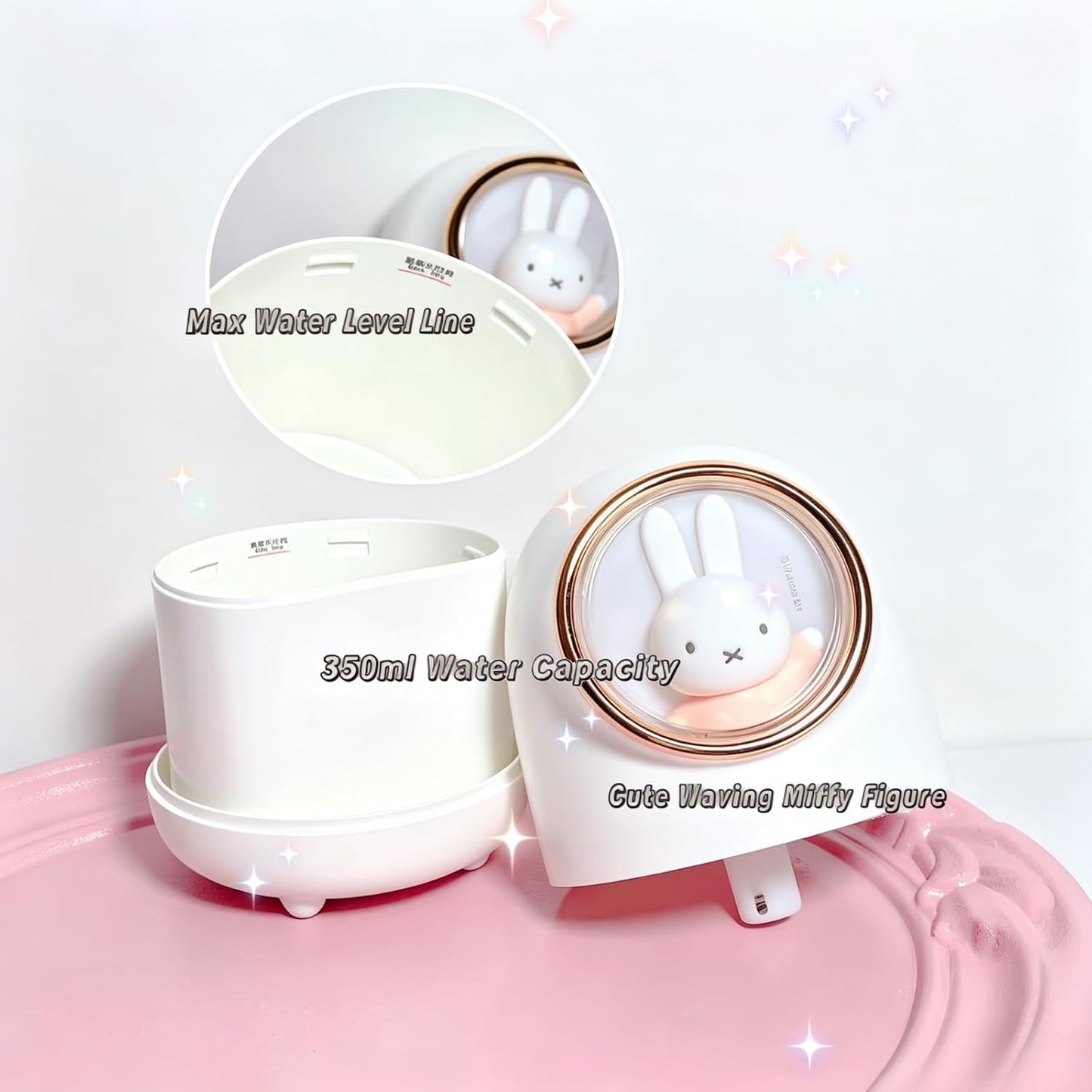 MIPOW x Miffy Cool Mist Humidifier, 350ml Humidifier with RGB Ambient Night Light, Ultra Quiet, Fine Mist, Cute Space Capsule Design, Desktop Humidifier for Bedroom Office Car, White