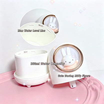 MIPOW x Miffy Cool Mist Humidifier, 350ml Humidifier with RGB Ambient Night Light, Ultra Quiet, Fine Mist, Cute Space Capsule Design, Desktop Humidifier for Bedroom Office Car, White