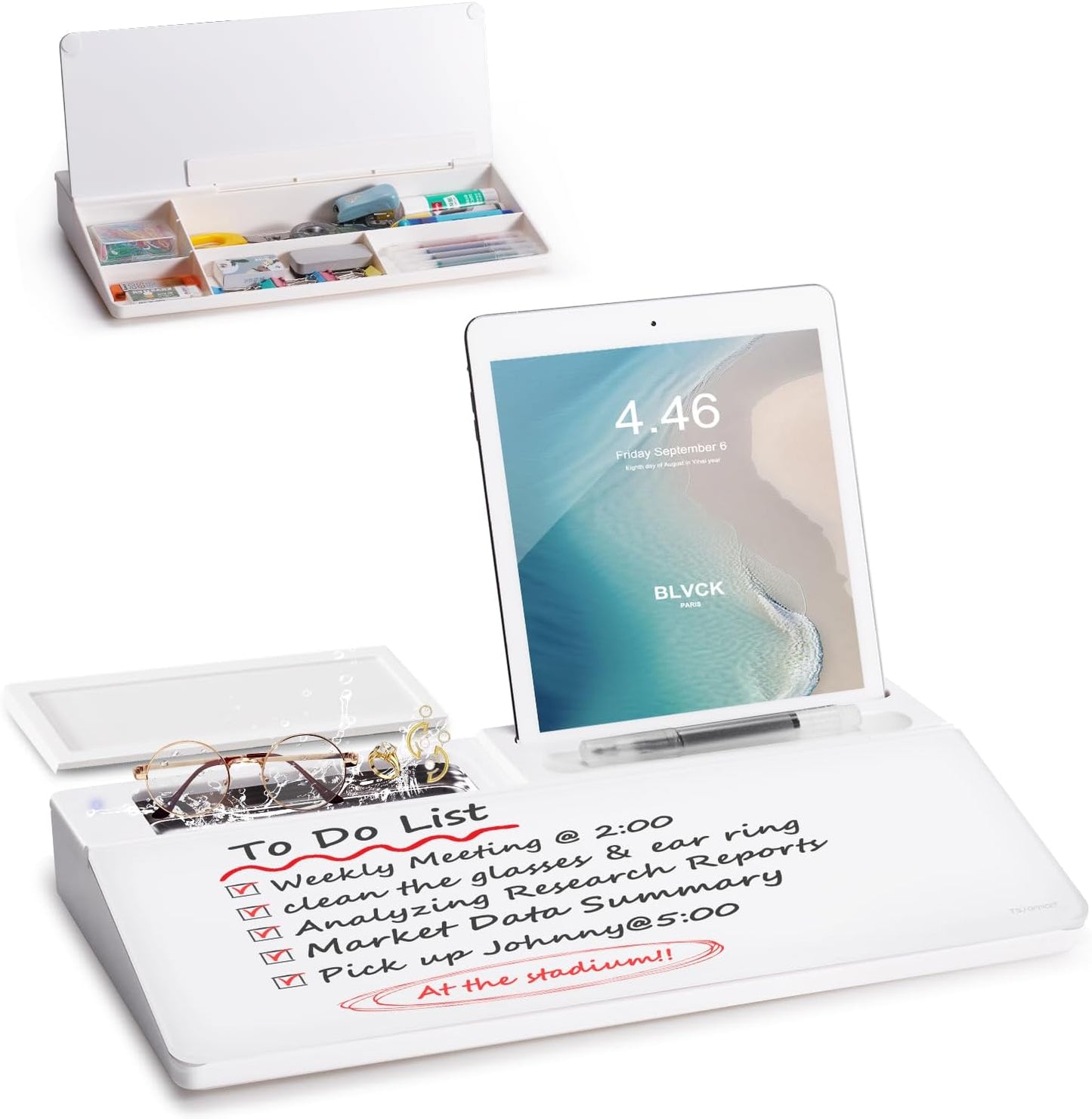 TSJ OFFICE Whiteboard Weekly Dry-Erase-Board - Desktop White Board Calendar Desk Organizers with Accessories Computer Keyboard Stand with Drawer, for Office, Home, School Supplies - White Calendar