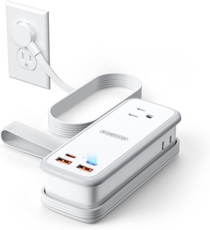 NTONPOWER GAN Ultra 65W USB Charging Station, 7 in 1 Travel Power Strip with 3 Outlets 4 USB (2 USB C), Extension Cord 4ft, Travel Essentials, Cruise Power Strip Compatible with MacBook, iPhone, White