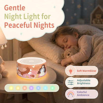 Kipcush White Noise Machine for Baby & Adults, 30 Soothing Sounds, Soft Non-Glare Nursery Lamp, 8 Color Night Lights, Memory Function (Angel V1 White, Standard)