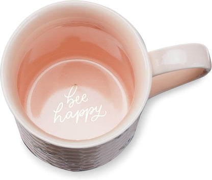 Pinky Up Annette Ceramic Tea Cup with Infuser and Lid, Travel Mug for Loose Leaf Teas, Home Office, Camping, Picnic Party, 12 oz, Set of 1, Honeycomb