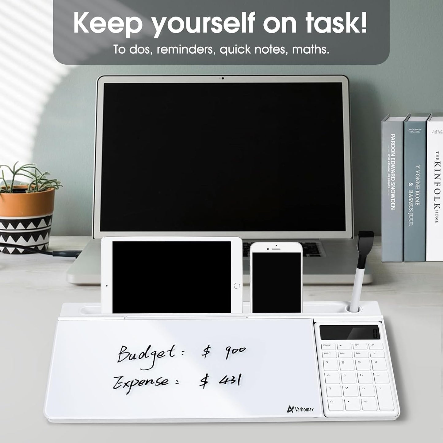 Varhomax Glass Weekly Dry Erase Desk White Board, Desktop to Do List Planner Whiteboard Calendar with Storage Caddy Memo for Home and Office, White