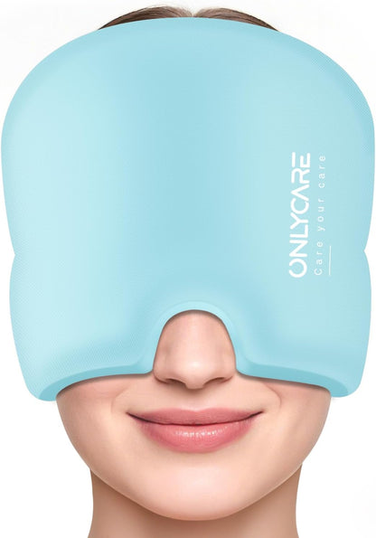 ONLYCARE Migraine Relief Cap, Upgraded Headache Relief Cap with Odorless Reusable Gel Head Wrap, Soothing Face Ice Pack Mask Products with Hot & Cold Therapy for Tension, Stress, Hangover & Puffy Eyes