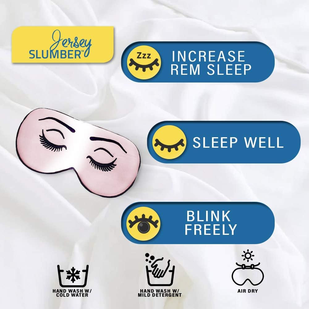 Jersey Slumber 100% Silk Sleep Mask for Women Men Side Sleeper - Light Blocking Eye Mask for Sleeping, Zero Pressure Soft Blindfold, Adjustable Strap, Silk Eye Cover for Travel Nap - Black
