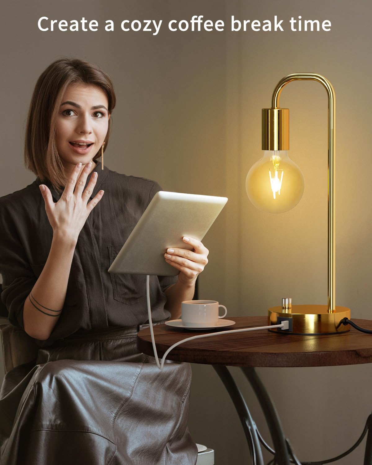 ONEWISH Industrial Table Lamp for Bedroom, Fully Dimmable Modern Bedside Lamps with 2700K Warm Light Bulb for Kids Reading, Minimalist Nightstand Lamps for Living Room, Office (Bulb Included)