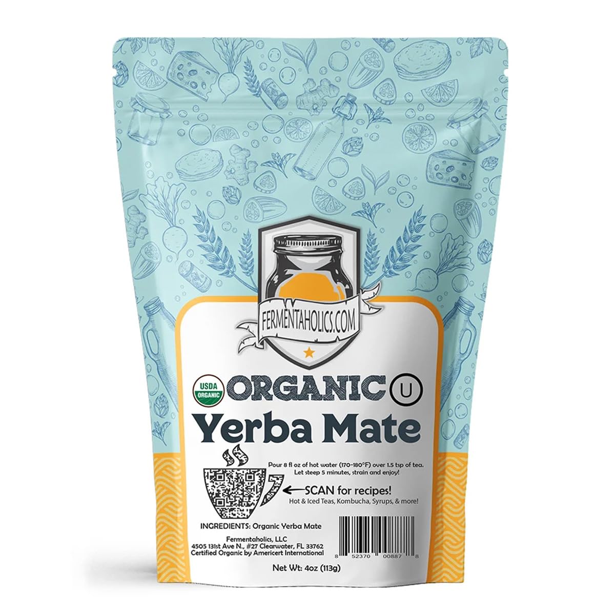 Fermentaholics Loose-Leaf Yerba Mate Tea – 4 oz – USDA Certified Organic & OU Kosher Certified – Perfect for Kombucha Brewing, Hot or Iced Tea – Premium Taste & Aroma