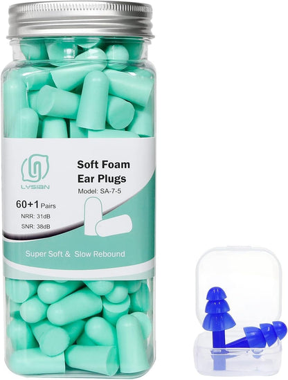 LYSIAN Ultra Soft Foam Earplugs for Sleeping, 38dB SNR Noise Reduction Ear Plugs for Snoring, Shooting, Study, Work and Travel, 60 Pairs, Purple