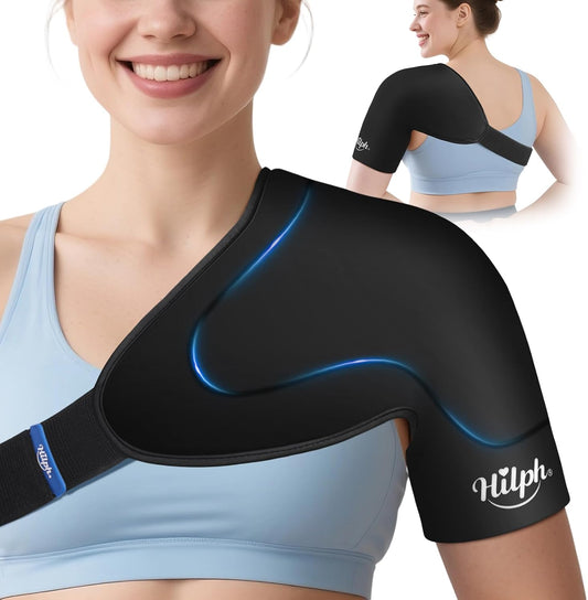 Hilph 3D Double-Layer Gel Shoulder Ice Pack Wrap for Rotator Cuff & Surgery Recovery, Reusable Cold Therapy Shuolder Ice Sleeve with Adjustable Strap, Easy to Wear, Flexible Fit for Men & Women, Large