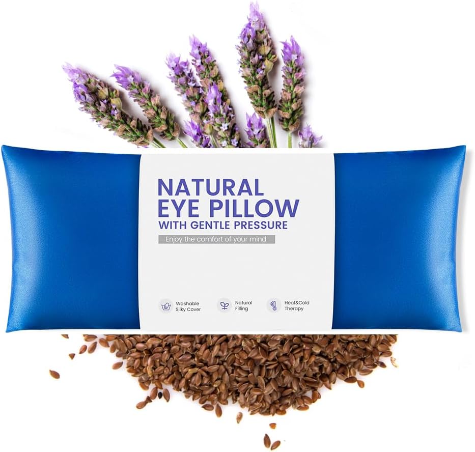 Eye Pillow for Yoga, Relaxation, Sleeping, Microwavable Weighted Eye Mask Heated for Meditation, Dry Eyes, Moist Heat Hot & Cold Eye Compress with Flaxseeds Therapy (Pink)