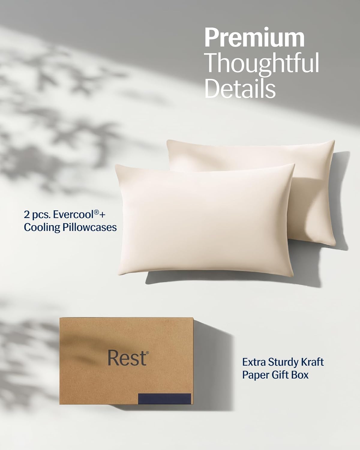 REST Evercool+Cooling Pillowcases Standard Size 2PCS for Hot Sleepers & Night Sweats, Silver-Infused Fabric for Hygienic Sleep, Sensitive Skin, Silky Smooth for Curly Hair, (19x35 inches)