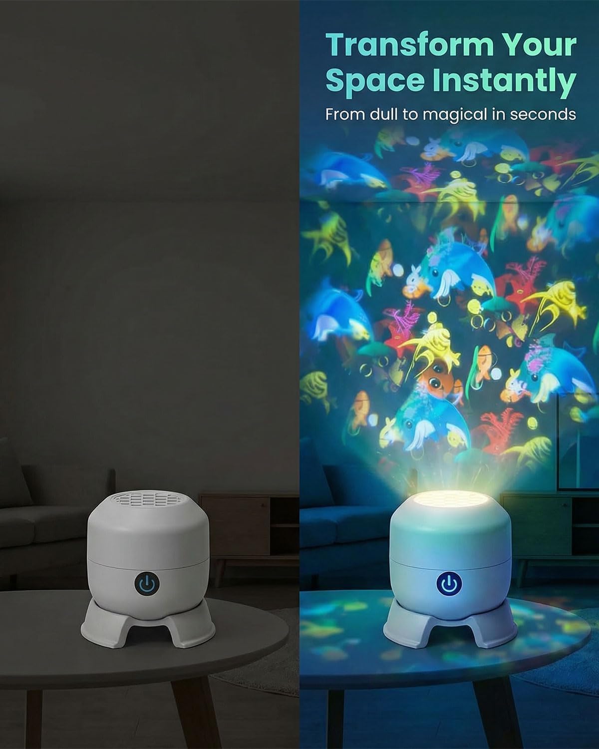 Dynamic Rotating LED Projector Light, 360° Rotating Ocean Wave Night Projection Night Light, Multi-Angle Projection Base, for Bedroom, Home Theater (Ocean)