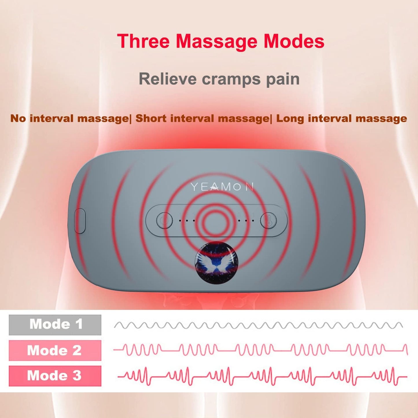 Portable Cordless Heating Pad, Electric Waist Belt Device, Fast Heating Pad with 3 Heat Levels and 3 Massage Modes, Back or Belly Heating Pad, Gift for Her, Women and Girl