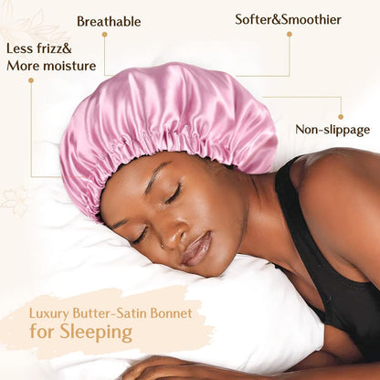 YANIBEST Adjustable Satin Bonnet Double Layer Hair Bonnet for Sleeping Bonnets for Women Hats Curly Natural Hair, Blush Pink
