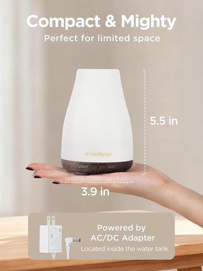 InnoGear Essential Oil Diffuser, Ultrasonic Diffusers for Home Aromatherapy Humidifier for Bedroom Room 7 Colors LED 2 Mist Mode Auto Off, Basic White