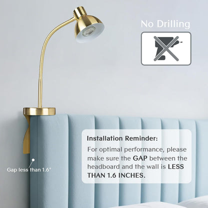 Solfres Patented Innovative Design Headboard Reading Light. No Drilling Golden Book Light for Bedtime Reading. Dimmable LED Book Reading Lamp with Bulb. Movable & Flexible, Black