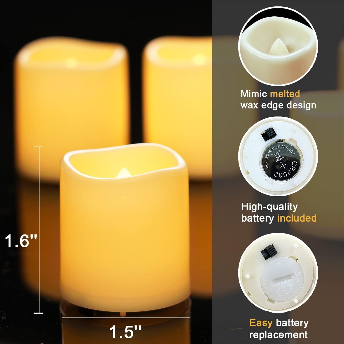 Homemory 24Pack Flickering Flameless Votive Candles for Wedding Decoration, 200+Hour Warm White Battery Operated LED Tealight, Electric Fake Candles for Party, Receptions, Halloween, Christmas