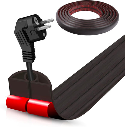 Floor Cord Cover Self Adhesive Cord Hider,10FT Cable Management, Extension Strip Protector for Wires, Prevent Cable Trips for Offices, Gyms, Exhibitions Cavity 0.39"(W) x 0.27"(H) BrownWood