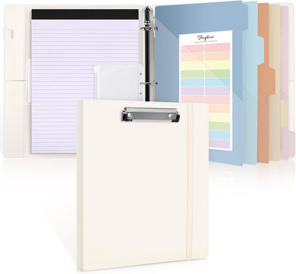 SKYDUE 3 Ring Binder with Clipboard, 13.2" × 10.2" Faux Leather 1 Inch Binder Organizer with 5 Pocket Dividers, Notepad, Labels & 2 Storage Pockets for Teachers, Students, Nurses & Office Work