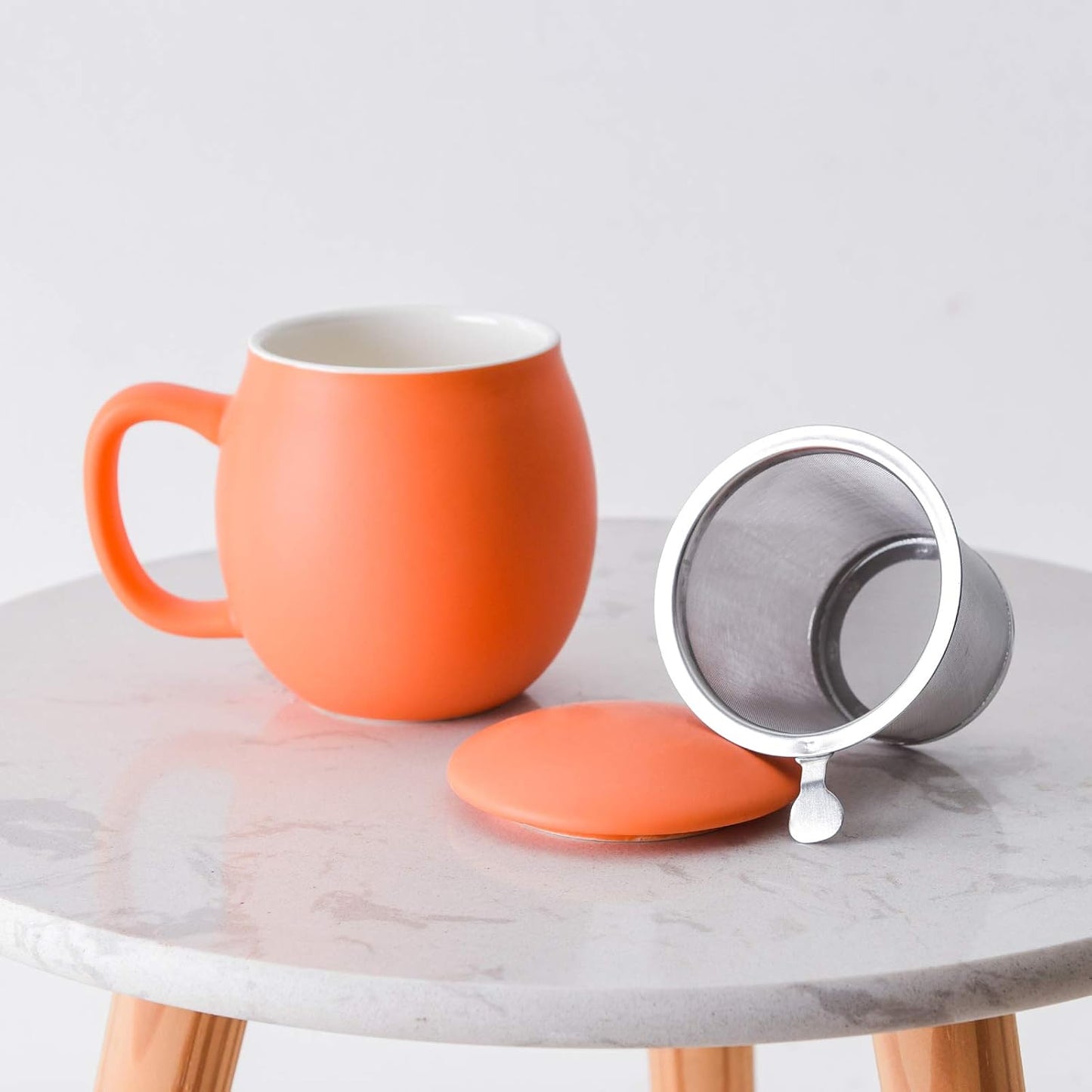 Yundu 12 OZ Matte Green Ceramics Teacup with Infuser and Lid, Mug with Lid for Steeping - Stainless Steel Infuser for Loose Leaf Tea, Home Office Gift for Tea Lovers