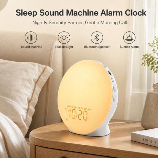 JALL Sleep Sound Machine Sunrise Alarm Clock with 25 White Noise Nature Sounds, Wake Up Light for Bedrooms, Bluetooth Speaker, 8-Hour Sleep Timer, 17 Color Dimmable Lights