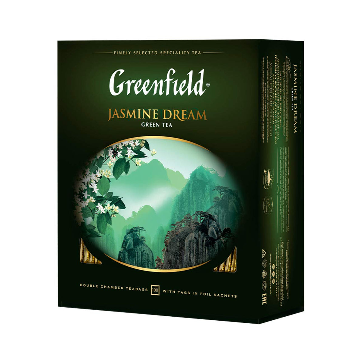 Greenfield Jasmine Dream Green Tea - 100 Individually Wrapped Tea Bags - Premium Chinese Green Tea with Natural Jasmine Petals - Refreshing and Aromatic Flower Tea - 7.05 oz