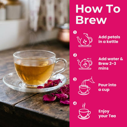 BLUE TEA - Rose Tea - 0.88 Oz (25 Cups) Loose | Rich in Vitamin-C - For Hair & Skin | Natural Sun Dried | Caffeine Free - Flower Based - Herbal Tea - Vegan | Pet Jar