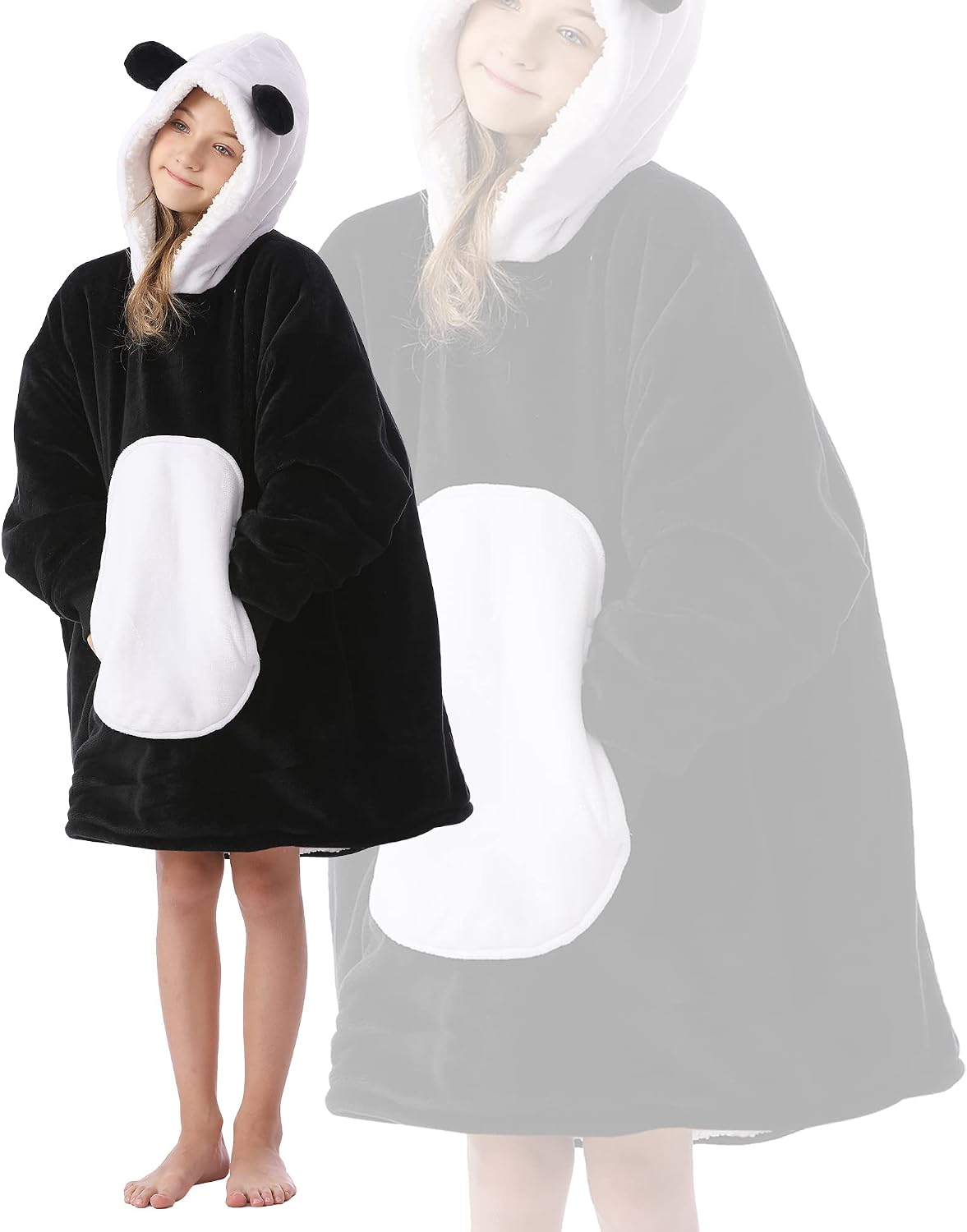 Kipswiza Wearable Blanket Hoodie Gifts for Women and Men, Oversized Cozy Warm Flannel Sherpa Hooded Blankets Sweatshirt with Giant Pockets for Adult and Teens, Dark Gray