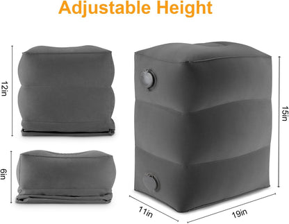 Inflatable Travel Foot Rest Pillow, Kids Airplane Bed, Adjustable Height Leg Pillow for Air Travel, Make a Flat Bed for Kids and Toddlers, Great for Airplane, Train, car（Grey, 1 Pack）