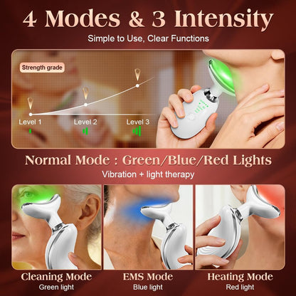 Face and Neck Massager, Facial Sculpting Tool with Smart Vibration, Red-Light and EMS Modes, Heat Gua Sha Facial Tools for Women Daily Home Use (Pink)