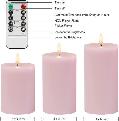 ANGELLOONG Flickering Flameless Candles, Realistic Battery Operated Candles with Remote and Timer, Set of 3 LED Candles for Fall Room Home Wedding Decor Centerpieces Table Party Christmas Decorations