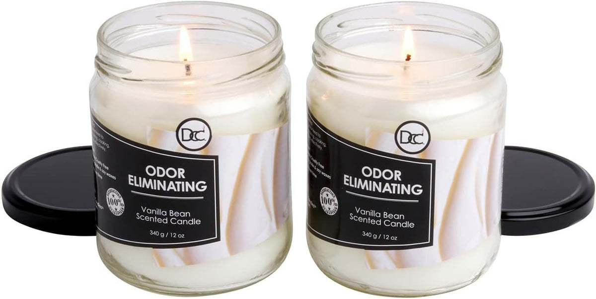 Vanilla Bean Odor Eliminating Highly Fragranced Candle - Eliminates 95% of Pet, Smoke, Food, and Other Smells Quickly - Up to 80 Hour Burn time - 12 Ounce Premium Soy Blend - Colors A