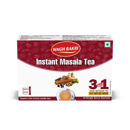 Wagh Bakri Instant Masala Tea | 3 in 1 Sugar+Milk Solids+ Tea | 10 Single Serve Sachets | 140g (4.93 Ounce)
